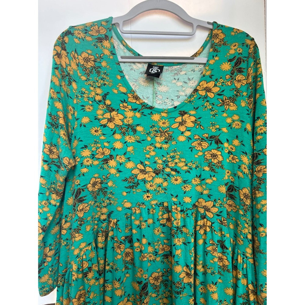Agnes & Dora Floral Maxi Dress Womens Large Green Yellow Excellent Boho Tiered - Picture 4 of 5